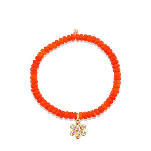 Gold & Diamond Cocktail Sapphire Daisy on Tangerine Opal