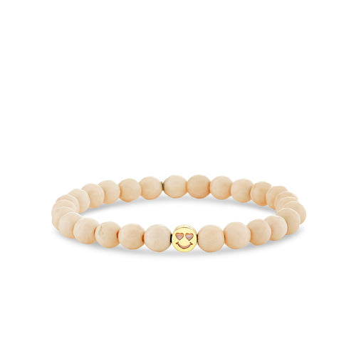 Gold & Mother of Pearl Inlay Icon Bead Happy Face on Cream Jasper