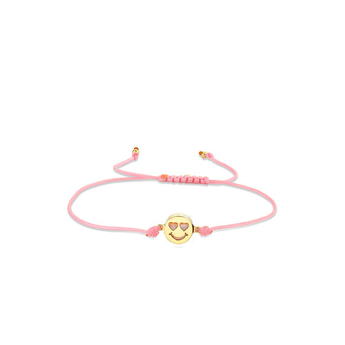 Gold & Mother of Pearl Inlay Icon Happy Face Bead Pink Cord Bracelet