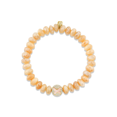 Gold & Diamond Mother of Pearl Stone Inlay Butterfly Icon Bead on Moonstone