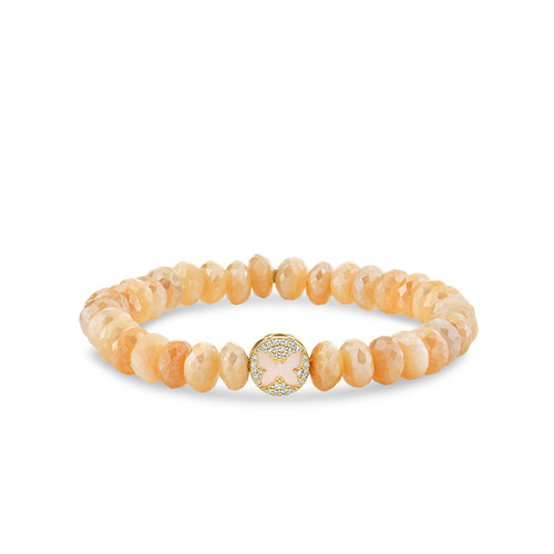 Gold & Diamond Mother of Pearl Stone Inlay Butterfly Icon Bead on Moonstone