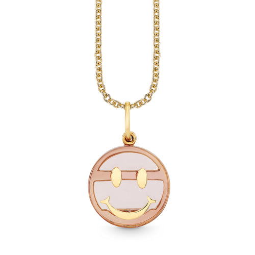 Gold & Gemstone Carved Stone Happy Face Charm