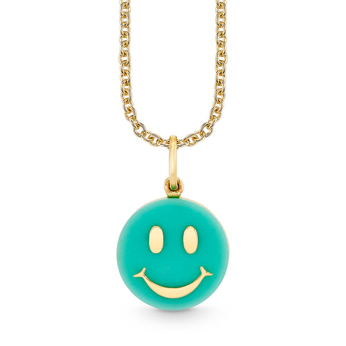 Gold & Gemstone Carved Stone Happy Face Charm