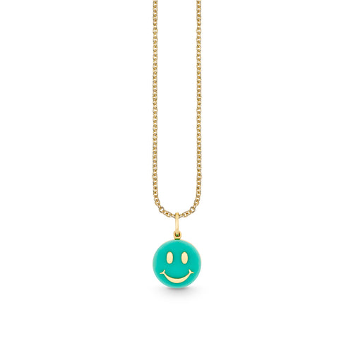 Gold & Gemstone Carved Stone Happy Face Charm