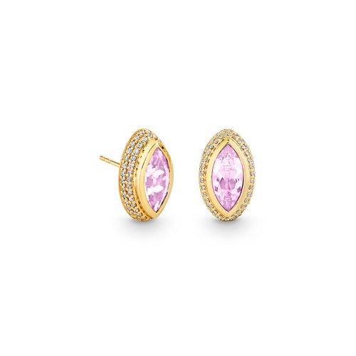 Gold & Diamond Lavender Quartz Faceted Marquise Eye Stone Pave Studs