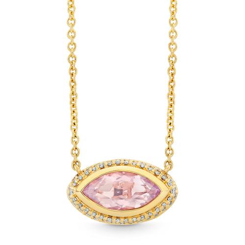 Gold & Lavender Topaz Faceted Marquise Eye Stone Pave Necklace