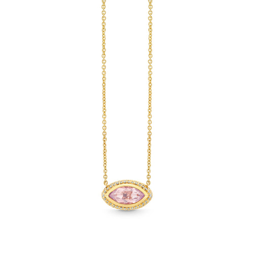 Gold & Lavender Topaz Faceted Marquise Eye Stone Pave Necklace