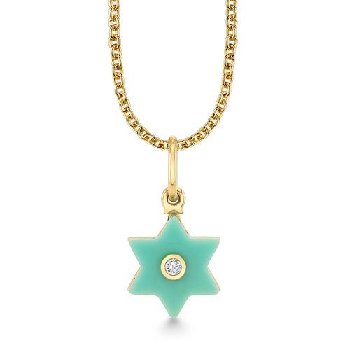 Gold & Diamond Turquoise Carved Stone Star of David Charm