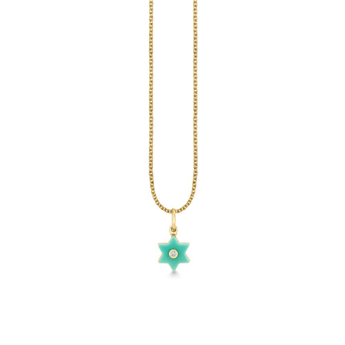 Gold & Diamond Turquoise Carved Stone Star of David Charm