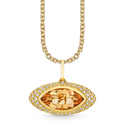 Gold & Diamond Champagne Quartz Large Faceted Marquise Eye Charm