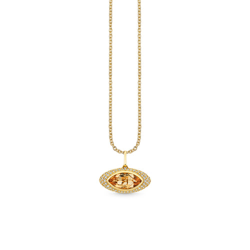 Gold & Diamond Champagne Quartz Large Faceted Marquise Eye Charm