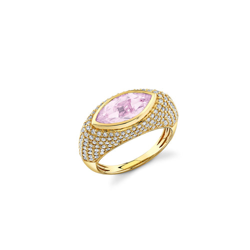 Gold & Diamond Lavender Topaz Large Faceted Marquise Eye Ring