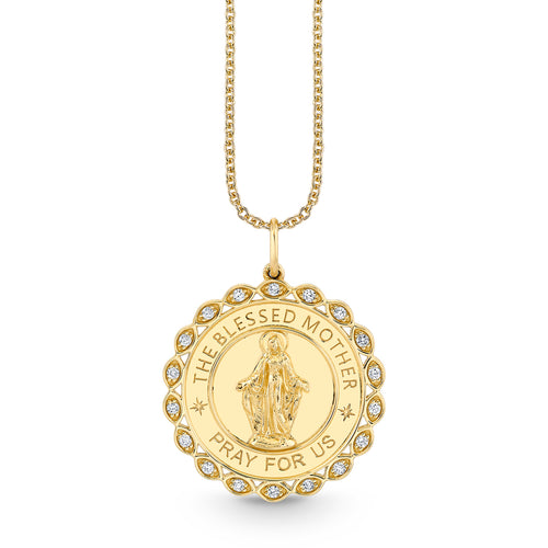 Gold & Diamond Blessed Mother Medal