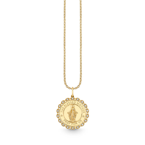 Gold & Diamond Blessed Mother Medal