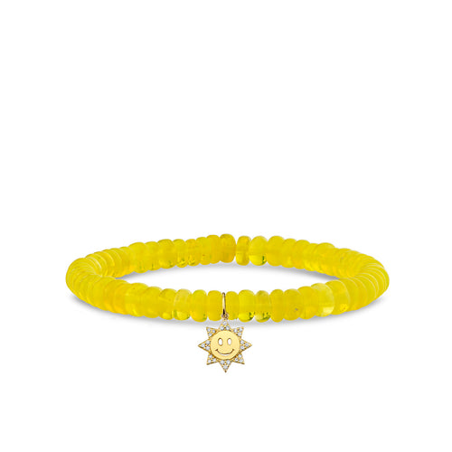 Gold & Diamond Small Happy Face Sun on Lemon Opal
