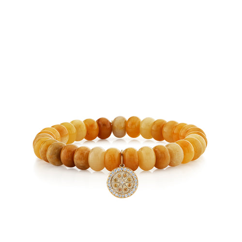 Gold & Diamond Yellow Sapphire Citrus Slice on Honey Jade