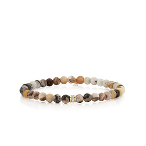 Gold & Diamond 4mm Scallop Edge Pave Rondelle on Wooden Opal