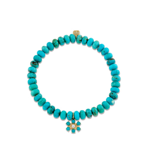 Gold & Diamond Marquis Eye Set Flower on Turquoise