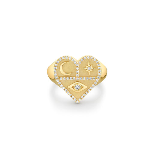 Gold & Diamond Heart Tricon Signet Ring