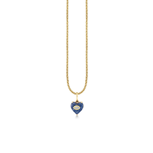Gold & Diamond Sodalite Small Carved Stone Marquise Bezel Heart Charm