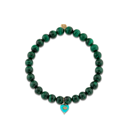 Gold & Diamond Carved Stone Heart on Malachite