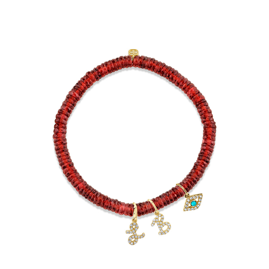 Gold & Diamond Initials & Protective Eye on Garnet - Sydney Evan Fine Jewelry