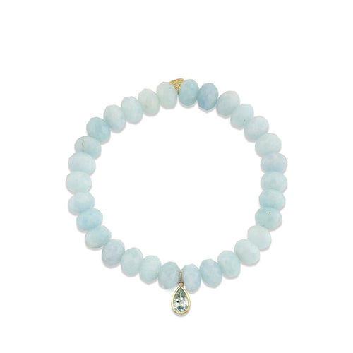 Gold & Aquamarine Icon Mounting Pear Charm on Aquamarine