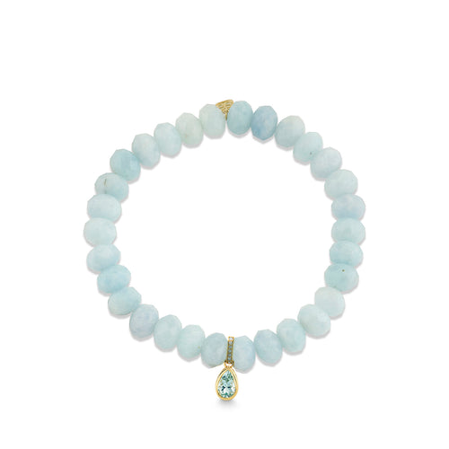 Gold & Diamond Aquamarine Icon Mounting Pear Charm with Bail on Aquamarine
