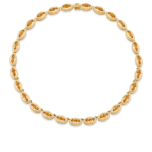 Gold & Diamond Light Champagne Quartz Faceted Marquise Eye Pave Necklace