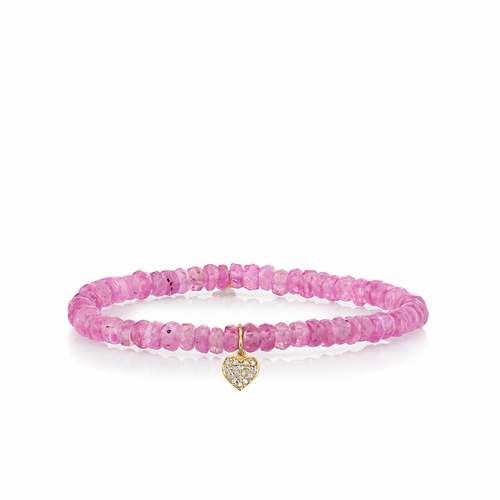 Gold & Diamond Pave Playing Card Heart on Light Pink Sapphire