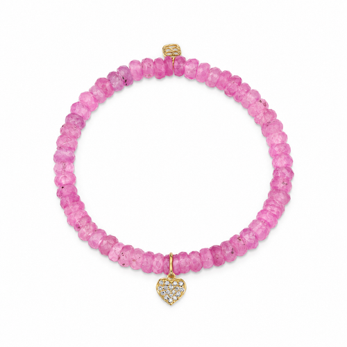 Gold & Diamond Pave Playing Card Heart on Light Pink Sapphire