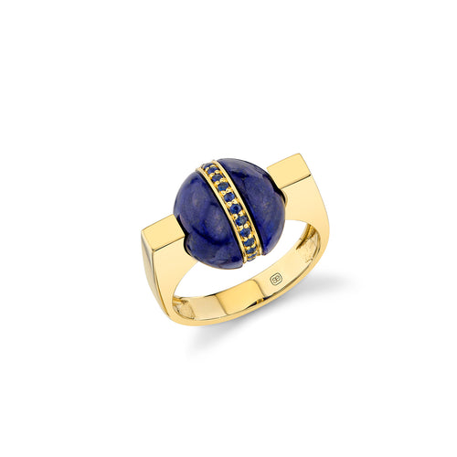 Gold & Lapis Sapphire Pave Rolling Ring