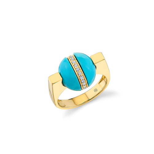 Gold & Diamond Turquoise Pave Rolling Ring