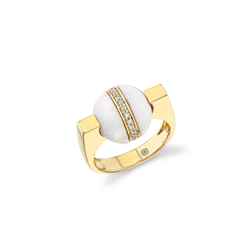 Gold & Diamond Onyx Bead Rolling Ring