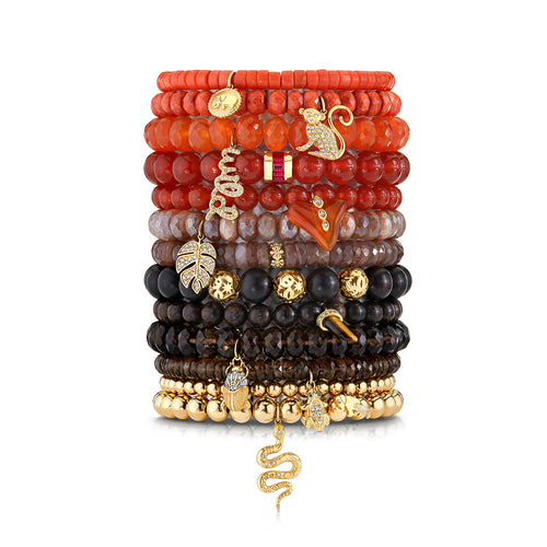 Gold & Diamond 6mm Tiny Daisy Rondelle on Chocolate Moonstone Heishi