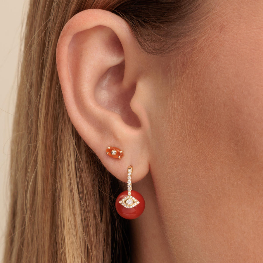 Gold & Diamond Eye Red Coral Earrings - Sydney Evan Fine Jewelry