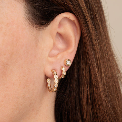 Gold & Diamond Fluted Medium Hoops