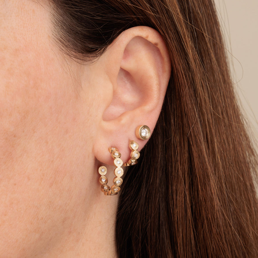 Gold & Diamond Fluted Medium Hoops - Sydney Evan Fine Jewelry