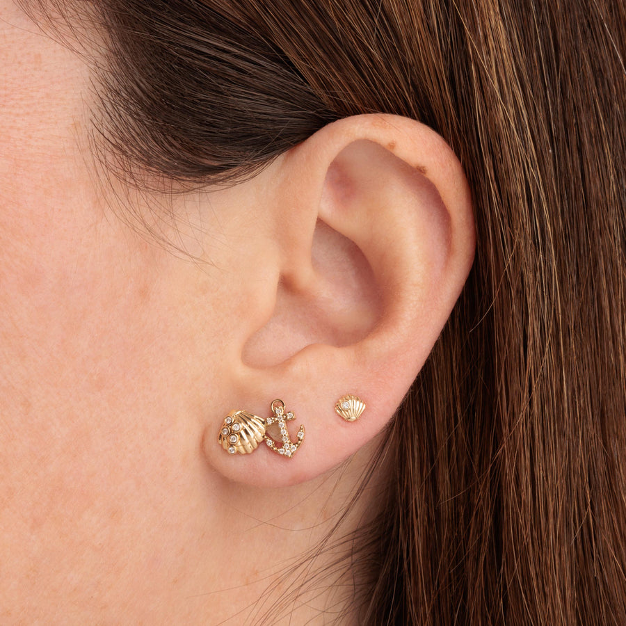 Gold & Diamond Tiny Clam Shell Stud - Sydney Evan Fine Jewelry