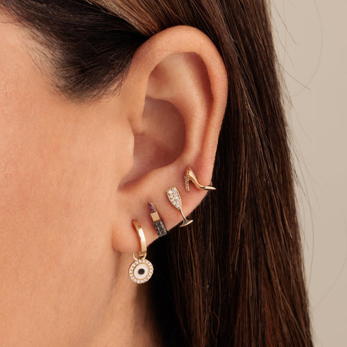 Gold Huggie Hoop and Enamel Eye Charm Hoops