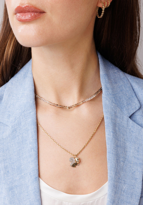 Gold & Diamond Tiny Daisy Rondelle Quartz Choker