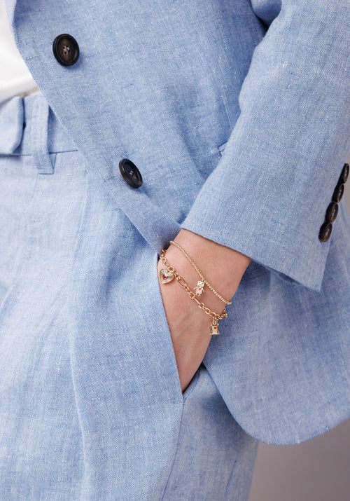 Gold, Diamond & Ruby Robot Heart Charm Bracelet