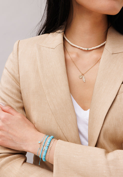 Gold, Diamond & Turquoise Pave Rondelle Cream Jasper Choker