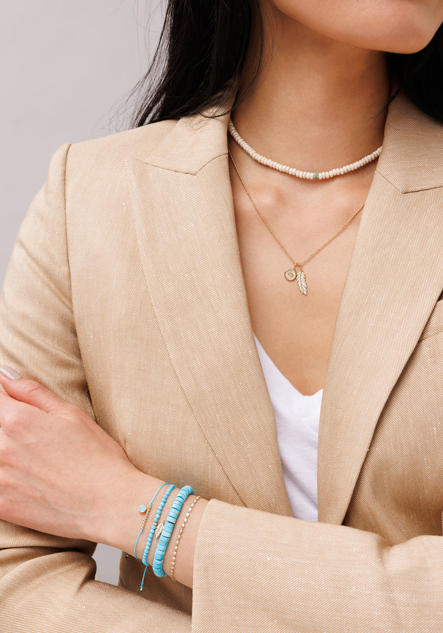 Gold, Diamond & Turquoise Pave Rondelle Cream Jasper Choker - Sydney Evan Fine Jewelry