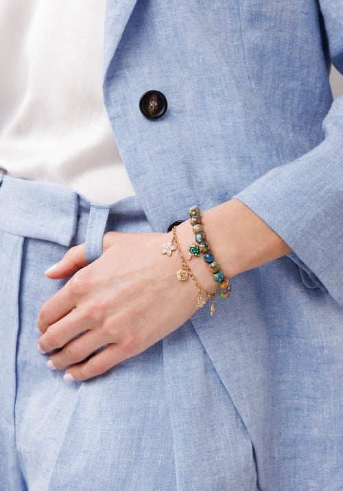 Gold & Diamond Celestial Enamel Mushroom on Jasper