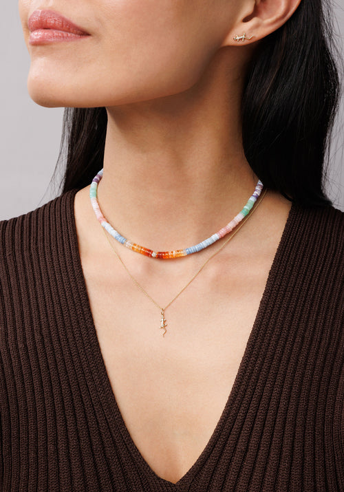 Gold & Diamond Pave Ball Mixed Opal Choker
