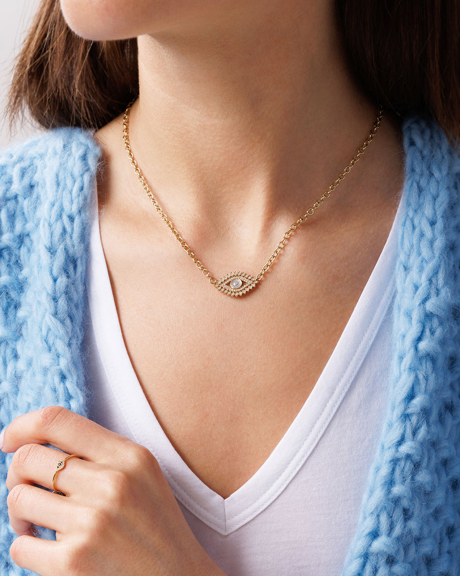 Gold & Diamond Eye Stone Inlay Necklace - Sydney Evan Fine Jewelry