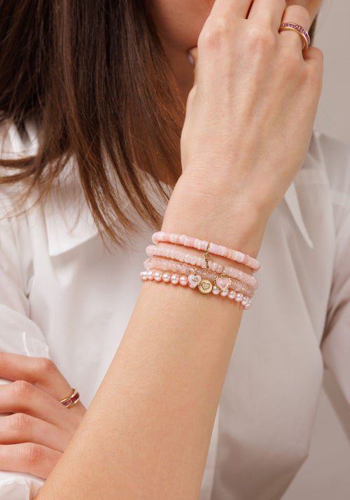 Pure Gold Tiny Love on Pink Opal