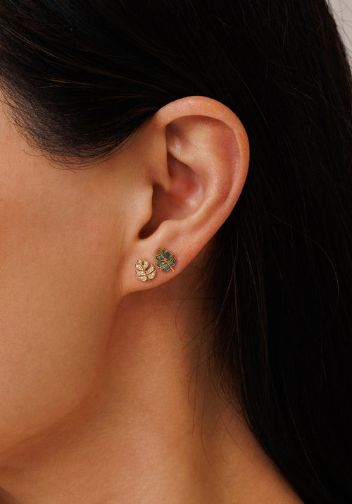 Gold & Diamond Tiny Monstera Leaf Stud