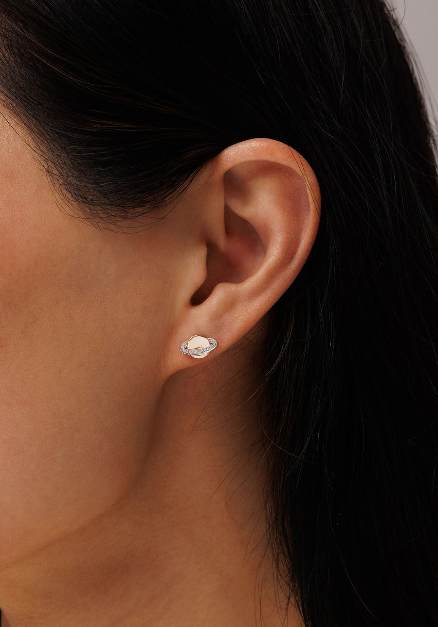 Gold & Diamond Small Saturn Stud - Sydney Evan Fine Jewelry